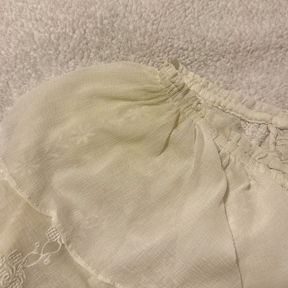 Free People Cream Lace Peasant Blouse with Ruffled Shoulders - Picture 9 of 16